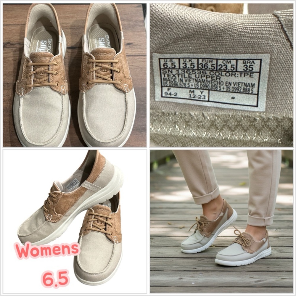 Womens Skechers 6.5 Palmilla Shoes Slip on GO WALK JOY Elastic Laces Memory Foam